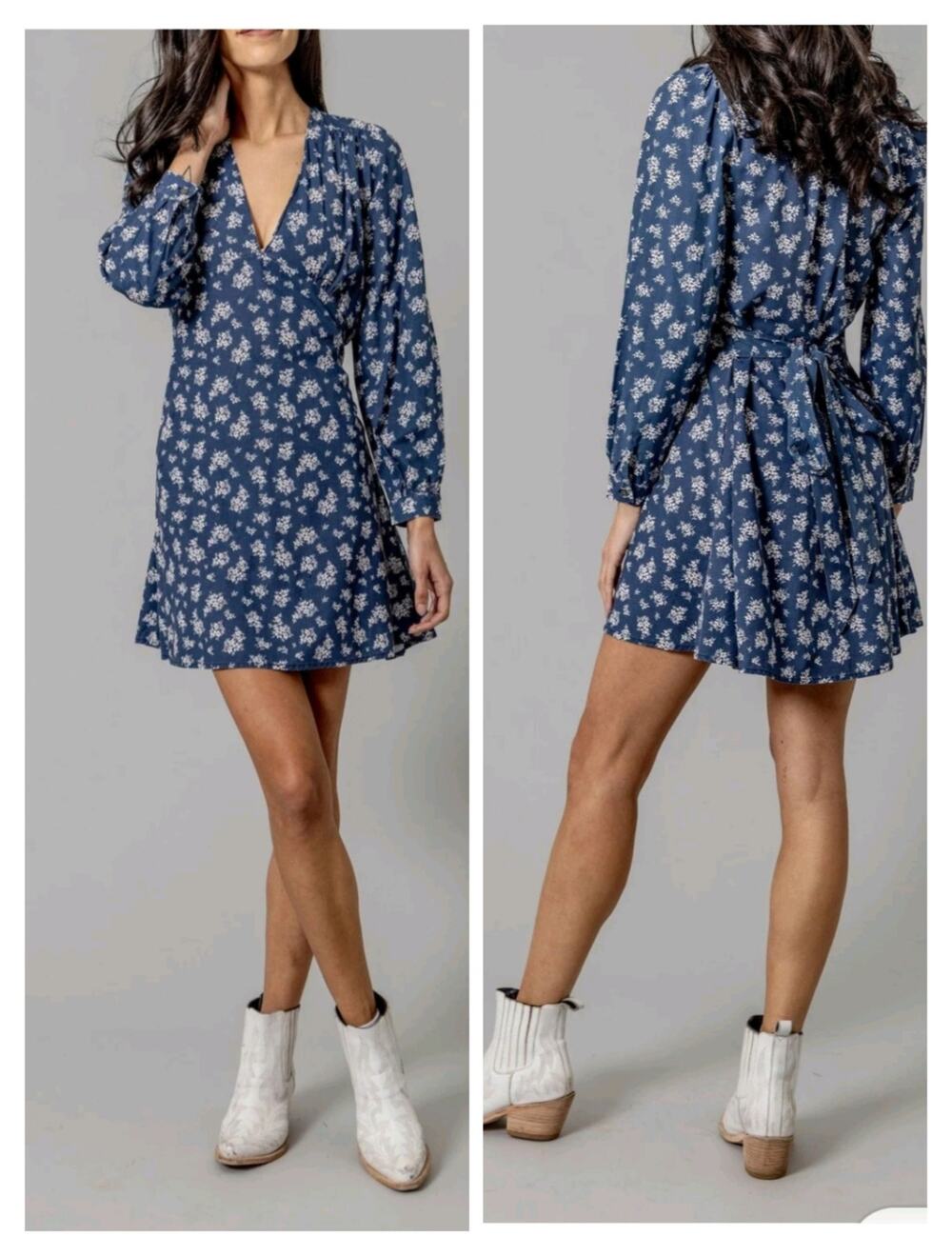 6189)Kimes Ranch L Women Georgina Blue Floral Tencel Linen Long Sleeve Dress